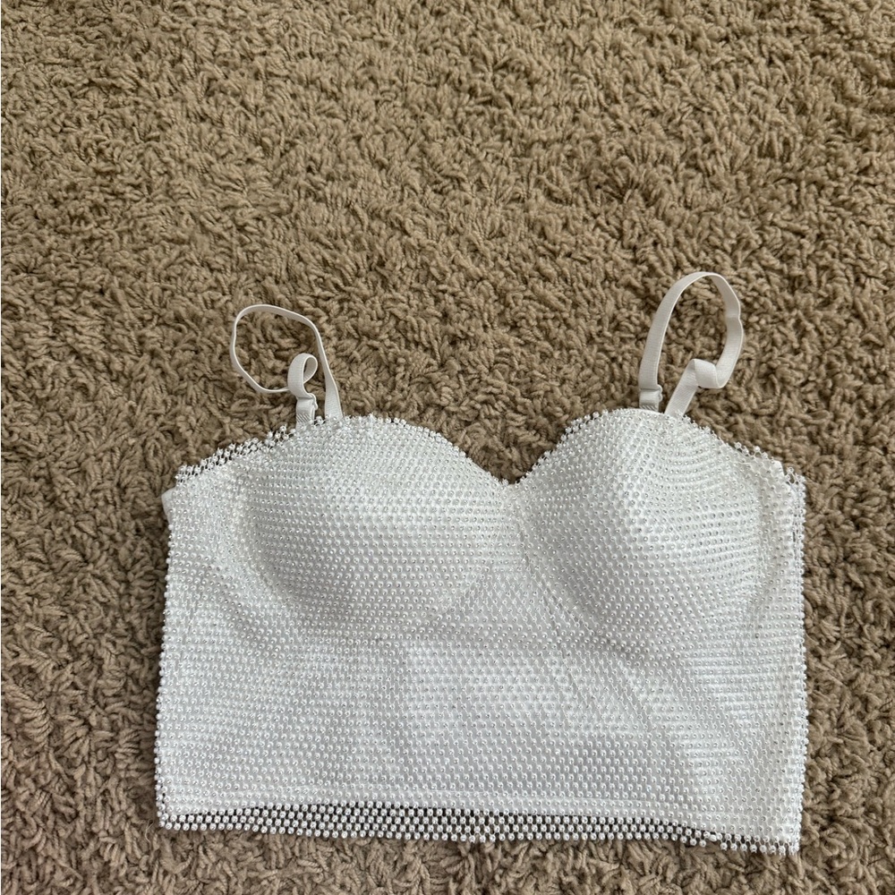 White Beaded Crop Top